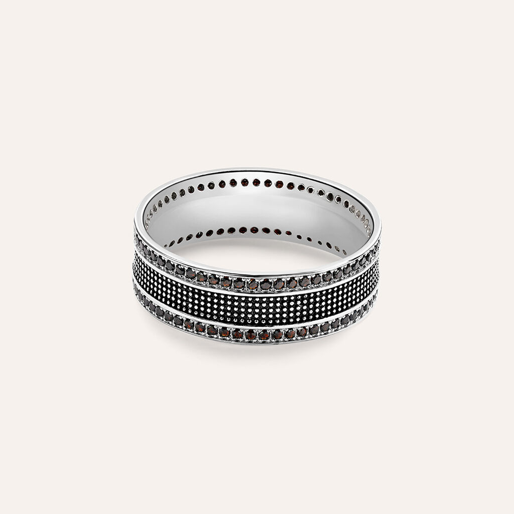 Anello Fascia Gentleman Argento Bicolore Bianco / Nero Cubic Zirconia - Anelli con Pietre Uomo | Stroili