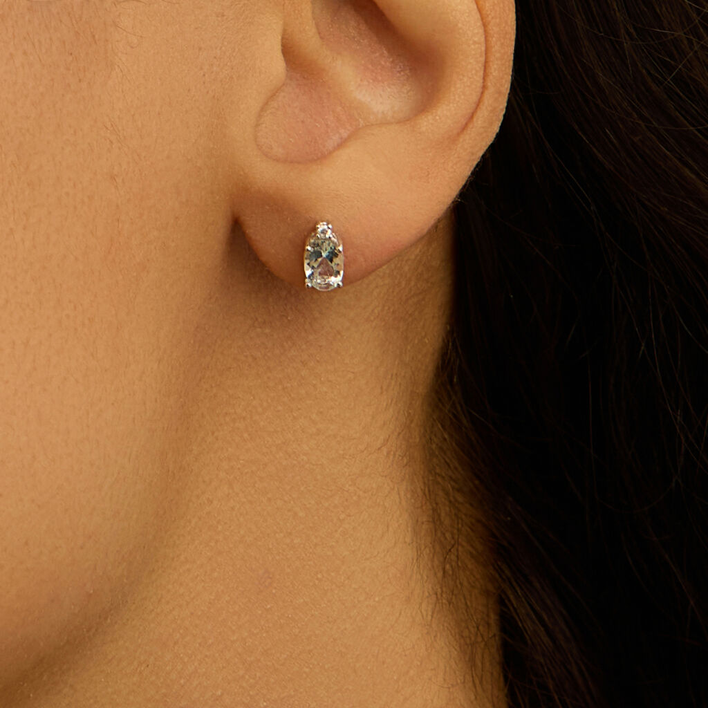 Orecchini Lobo Punto Luce Acquamarina Oro Bianco Acquamarina Diamante