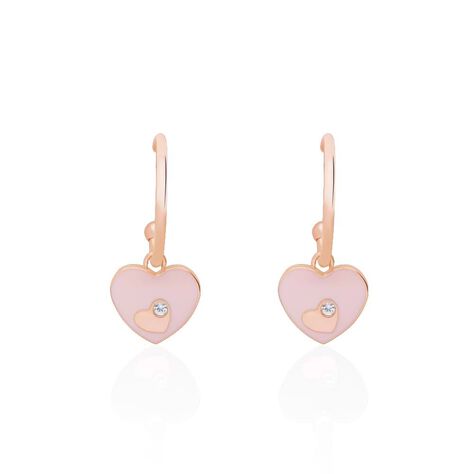 Orecchini a cerchio in acciaio rosato e strass con pendente a forma di cuore - Orecchini a Cerchio Donna | Stroili