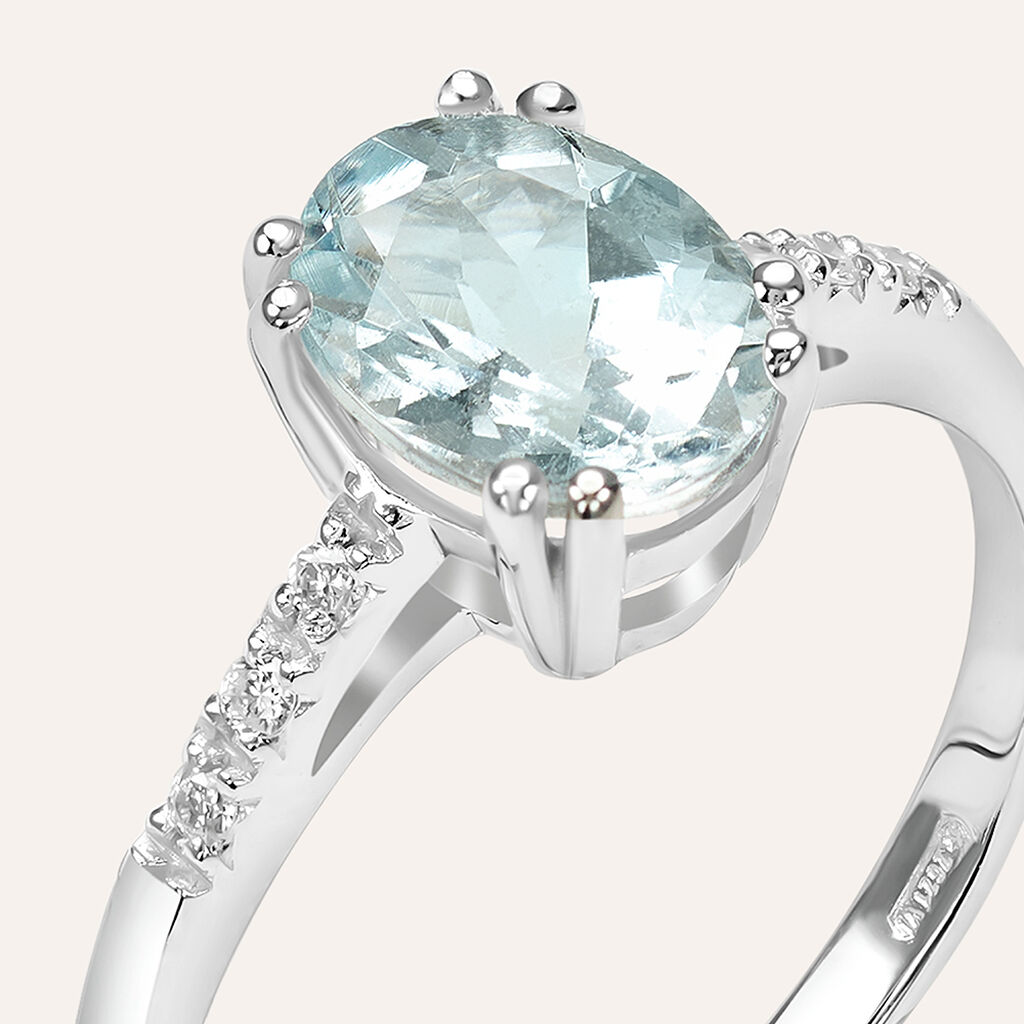 Anello Solitario Acquamarina Oro Bianco Acquamarina Diamante