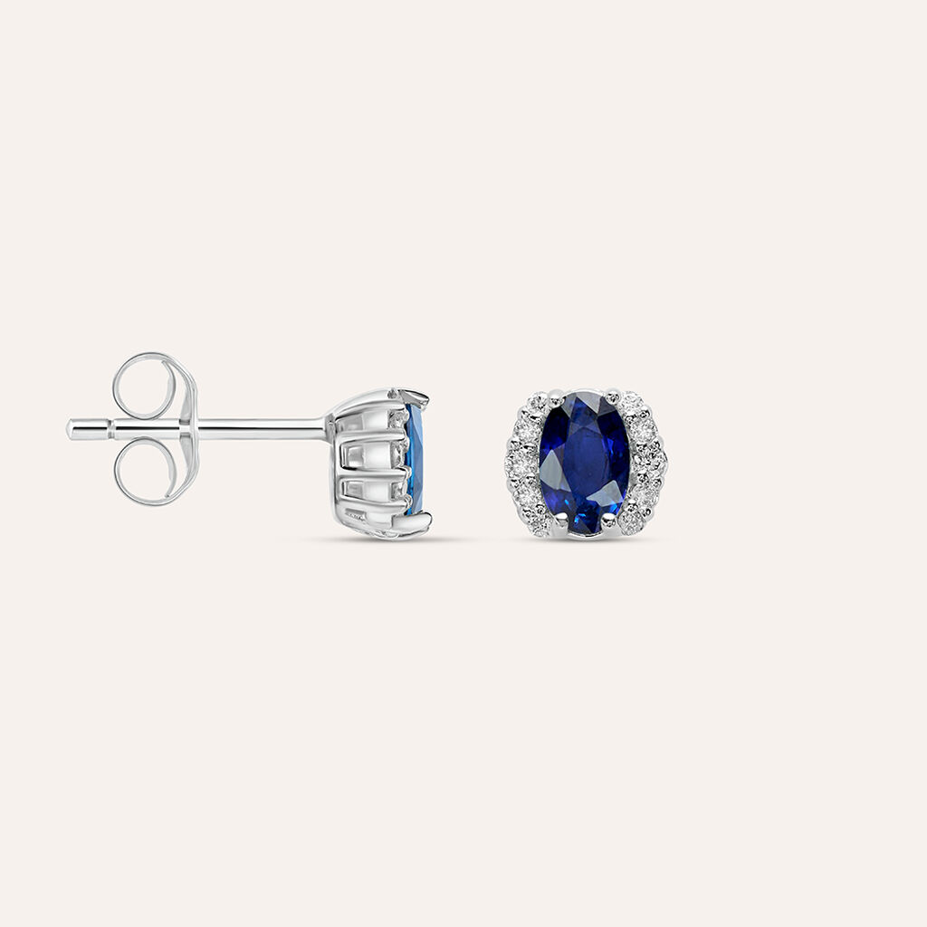 Orecchini Lobo Punto Luce Elizabeth Crown Oro Bianco Zaffiro Diamante - Orecchini a Lobo Donna | Stroili