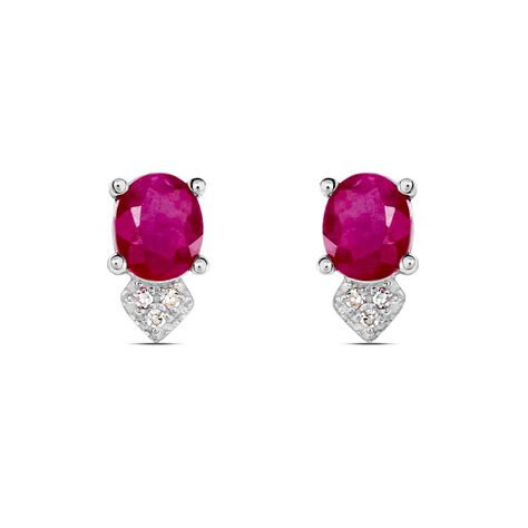 Orecchini Lobo Punto Luce Elizabeth Crown Oro Bianco Rubino Diamante - Orecchini a Lobo Donna | Stroili