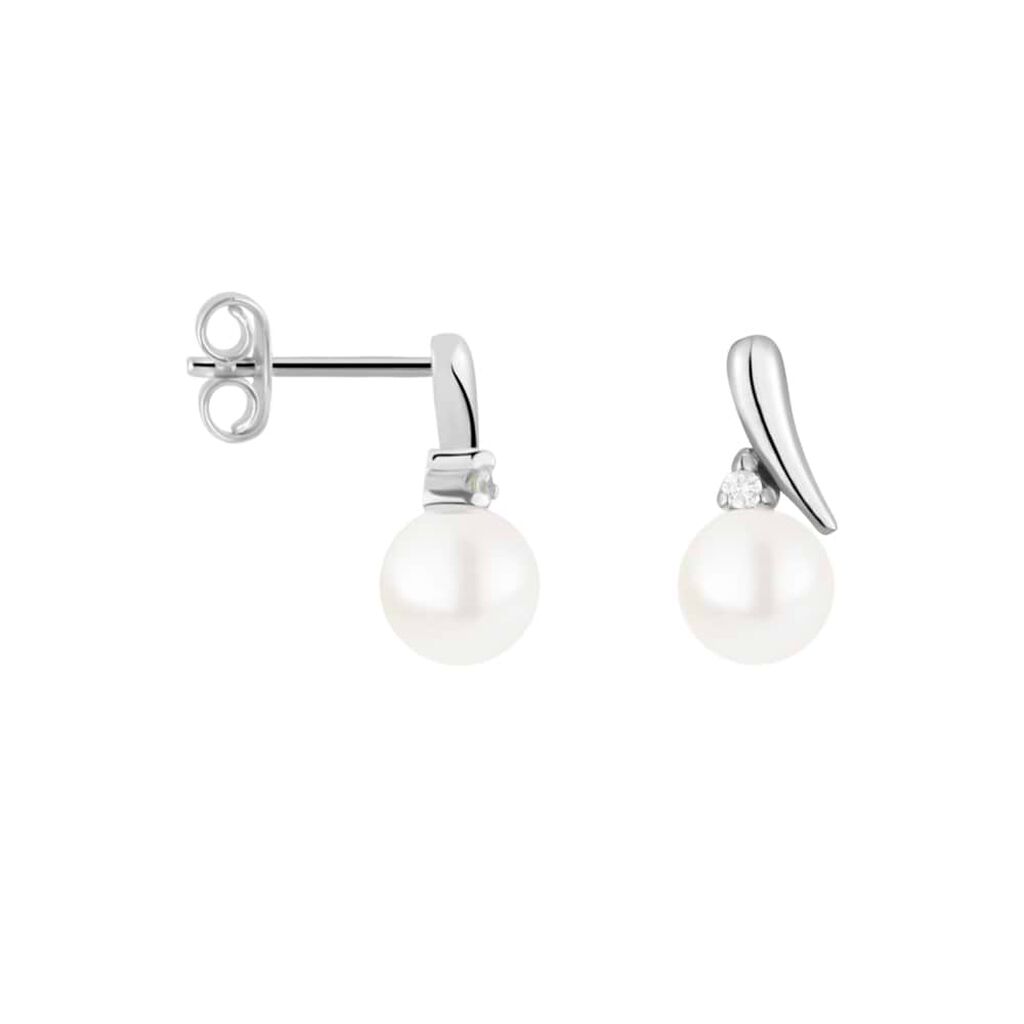 Orecchini Lobo Gold Pearls Oro Bianco Perla D'Acqua Dolce Diamante - Orecchini a Lobo Donna | Stroili