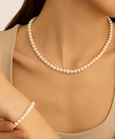 Bracciale Gabrielle Oro Bianco Perla D'Acqua Dolce Cristallo