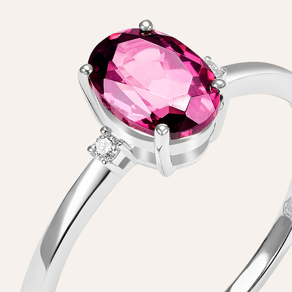 Anello Solitario Jasmine Oro Bianco Rodolite Diamante - Anelli con Pietre Donna | Stroili