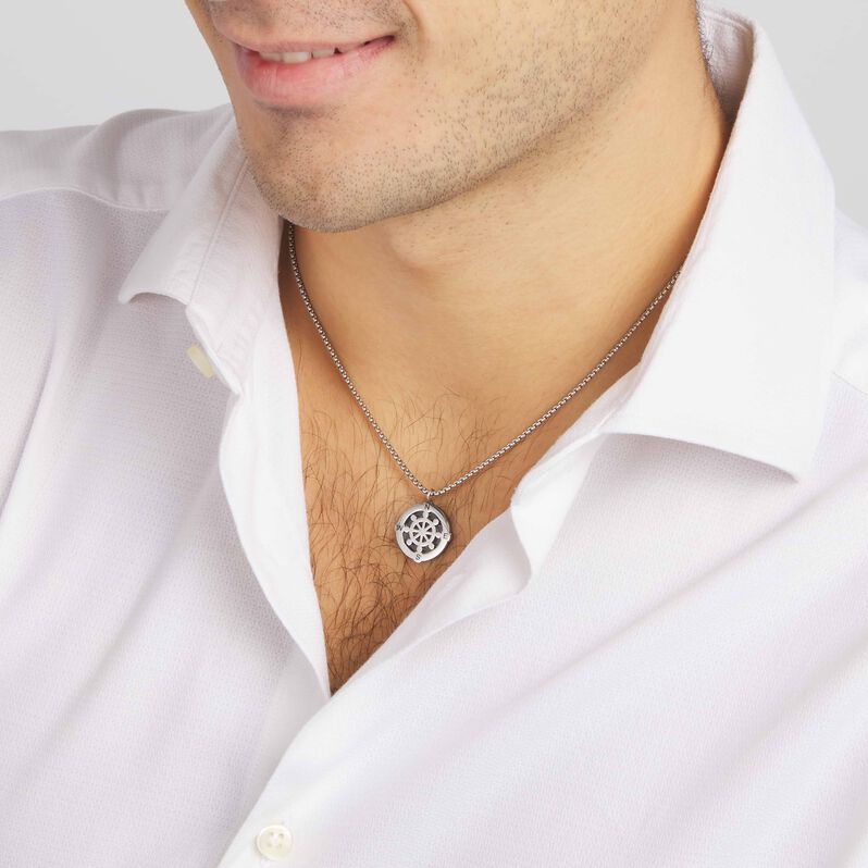 Girocollo in acciaio con pendente timone bicolore - Collane Uomo | Stroili