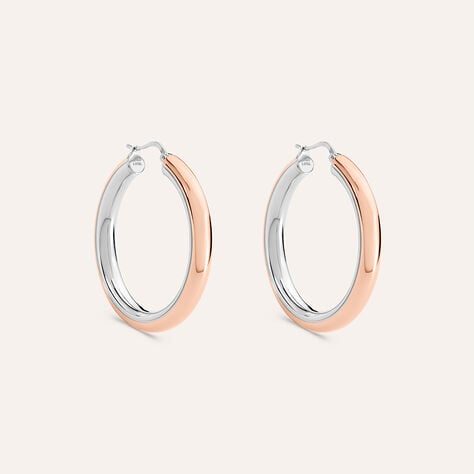 Orecchini A Cerchio Lady Code Acciaio Bicolore Bianco / Rosa - Orecchini a Cerchio Donna | Stroili