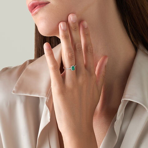 Anello Solitario Charlotte Oro Bianco Smeraldo Diamante - Anelli con Pietre Donna | Stroili