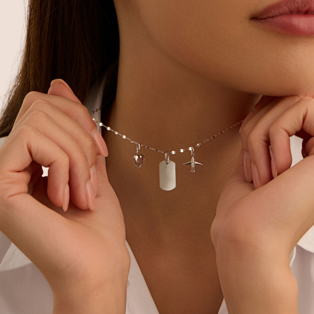 Pendente Po&egrave;me Oro Bianco Cubic Zirconia