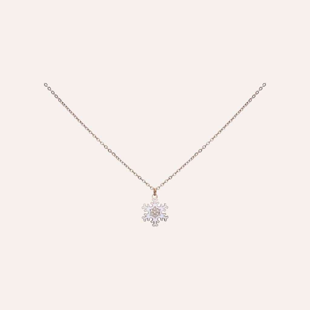 Collana Lady Sweet Acciaio Rosato Fiocco di neve e Cristalli