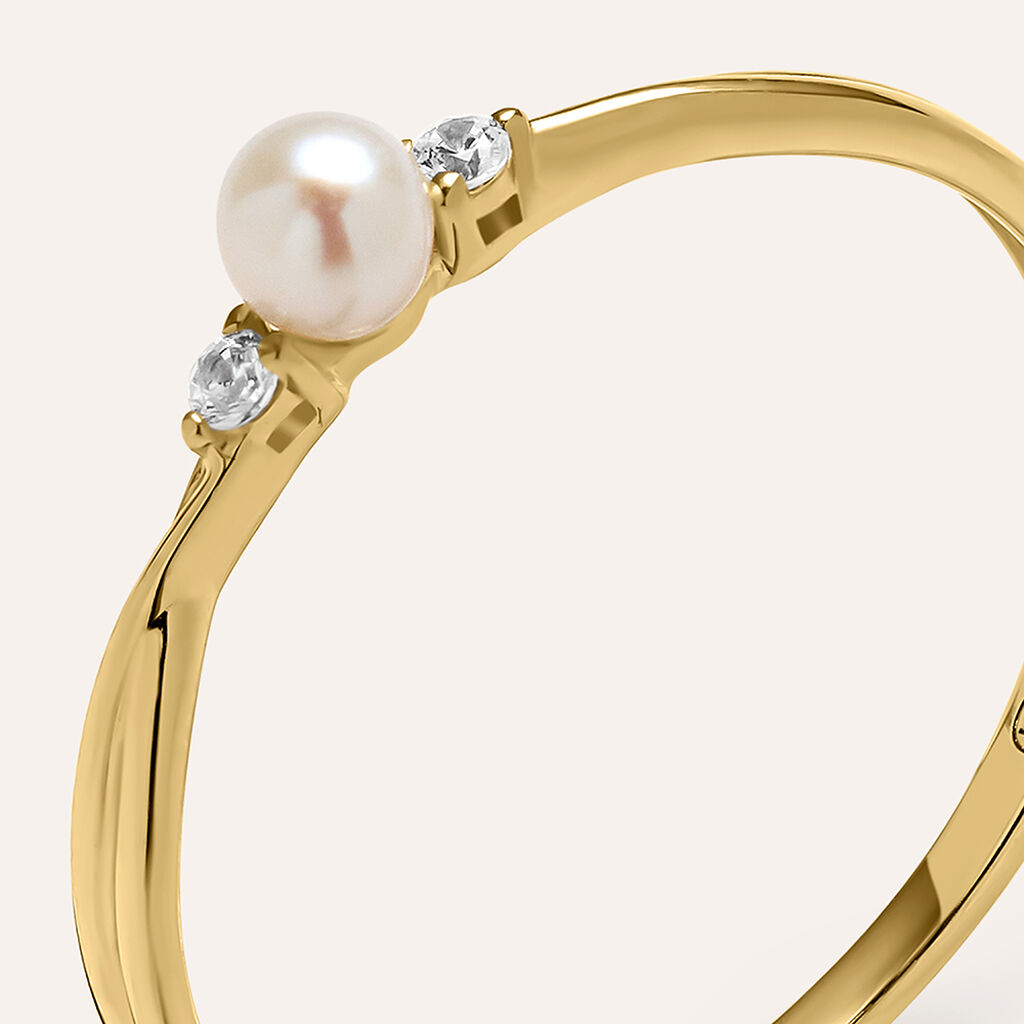 Anello Solitario Gabrielle Oro Giallo Perla D'Acqua Dolce Cubic Zirconia