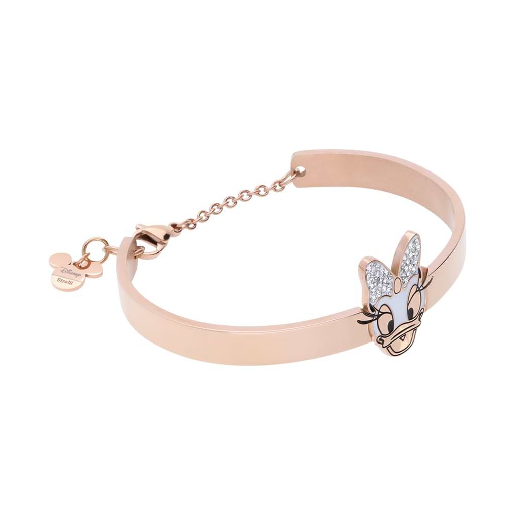 Bracciale rigido in acciaio rosato con Paperina e strass - Bracciali Donna | Stroili