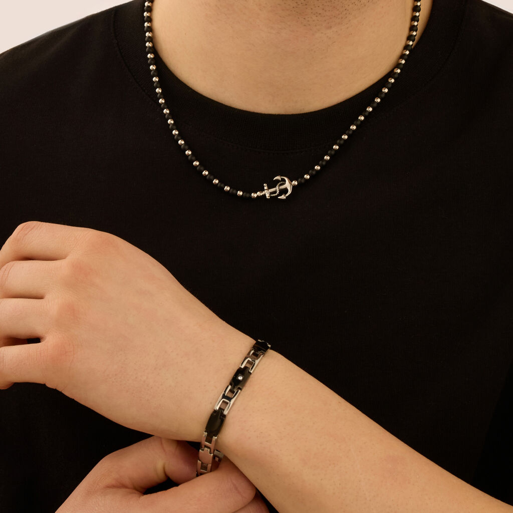 Bracciale Man Code Acciaio Bicolore Bianco / Nero Cubic Zirconia
