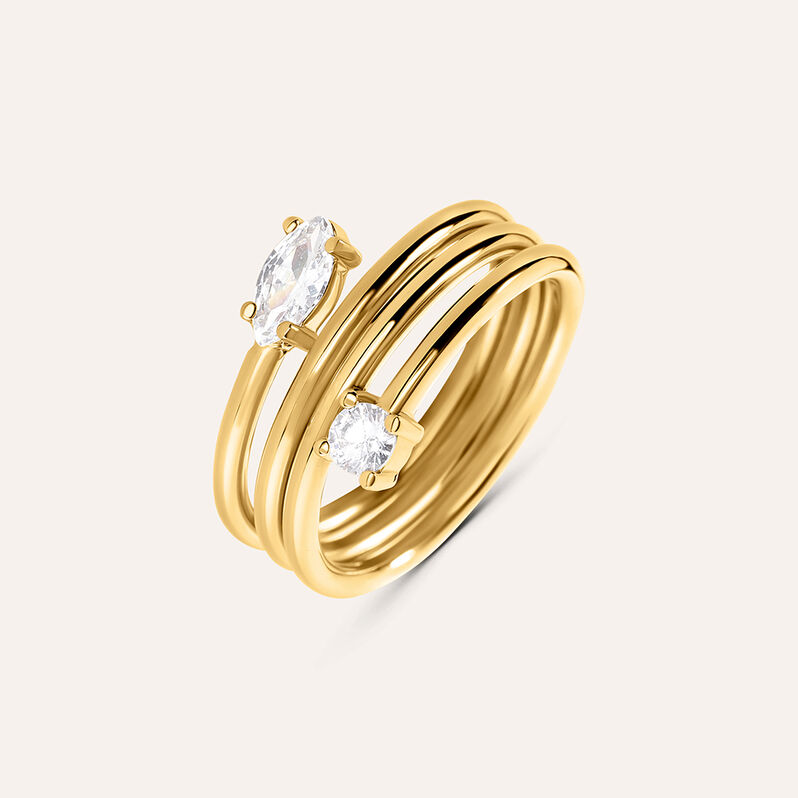 Anello Fascia Radiance Acciaio Dorato Cristallo - Gioielli Donna | Stroili