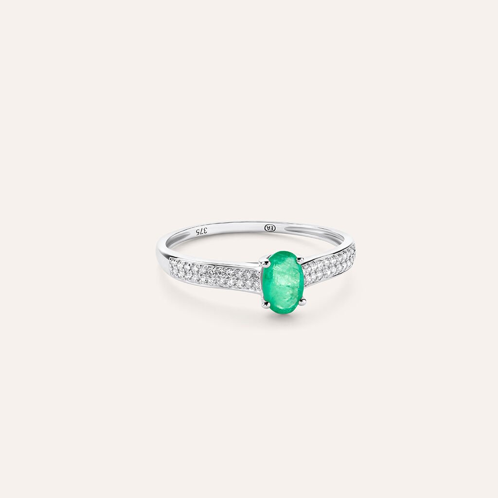Anello Solitario Charlotte Oro Bianco Smeraldo Diamante - Anelli con Pietre Donna | Stroili