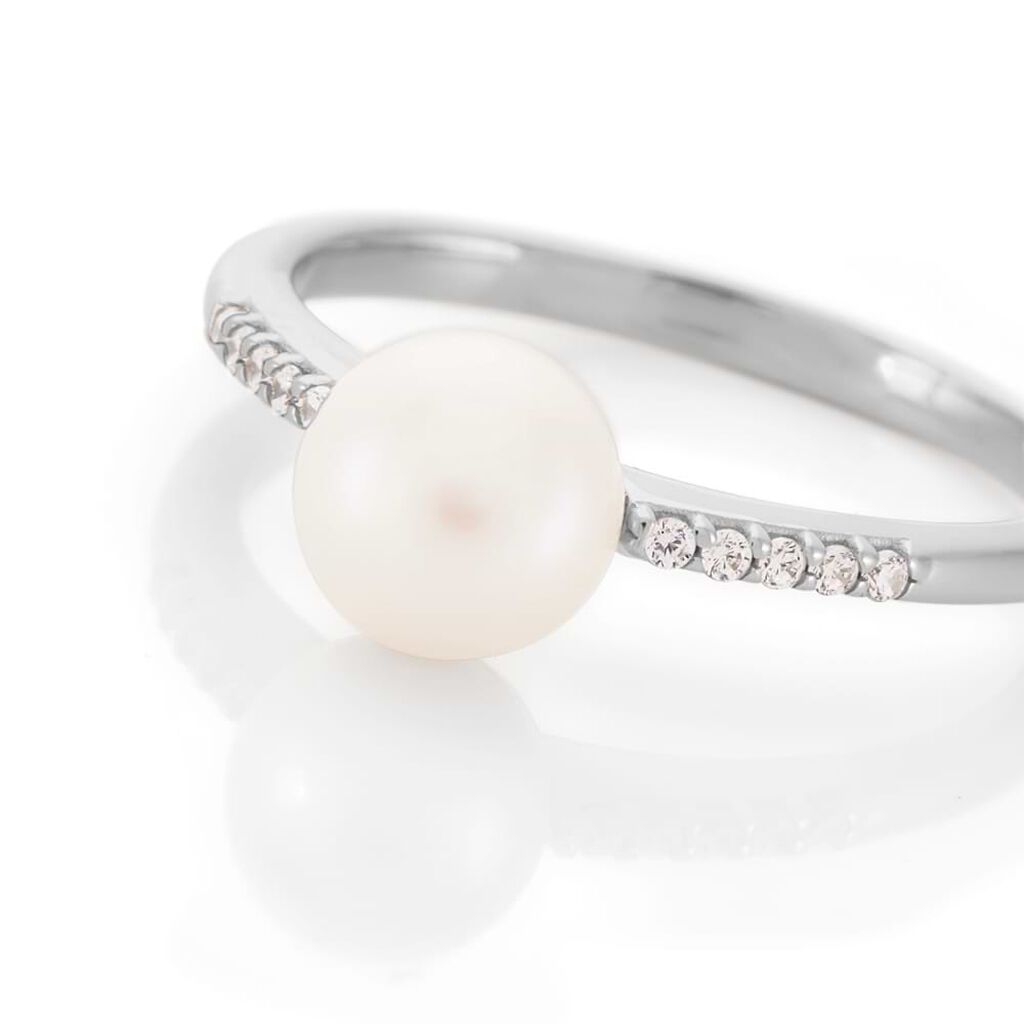 Anello Solitario Gabrielle Oro Bianco Perla D'Acqua Dolce Cubic Zirconia - Anelli con Pietre Donna | Stroili