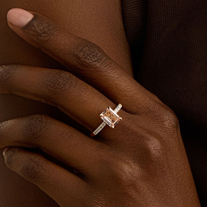 Anello Solitario Jasmine Oro Rosa Morganite Diamante - Anelli con Pietre Donna | Stroili