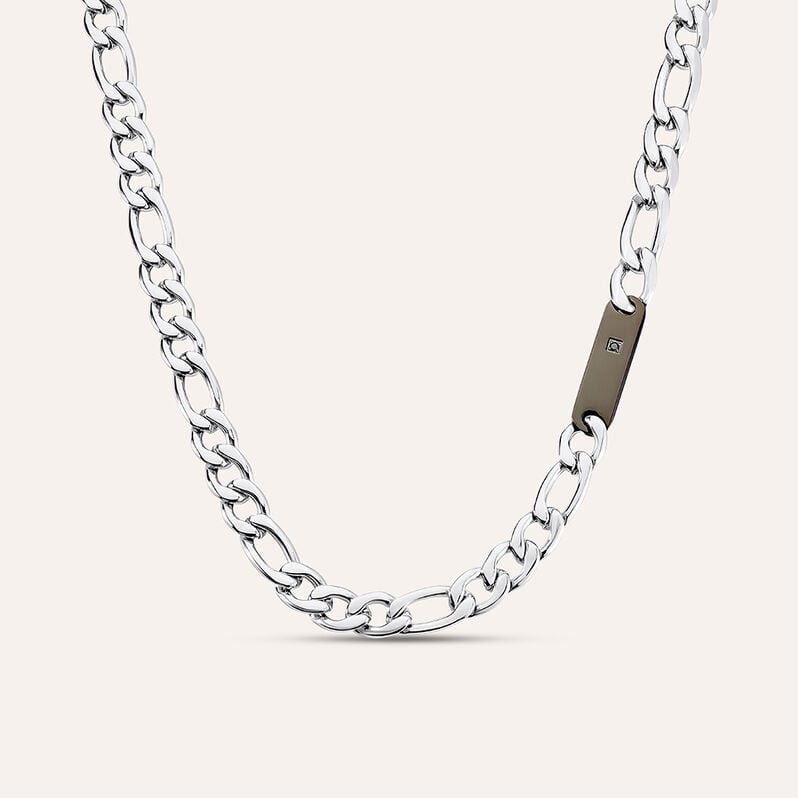 Collana Man Code Acciaio Bicolore Bianco / Nero Cubic Zirconia - Collane Uomo | Stroili