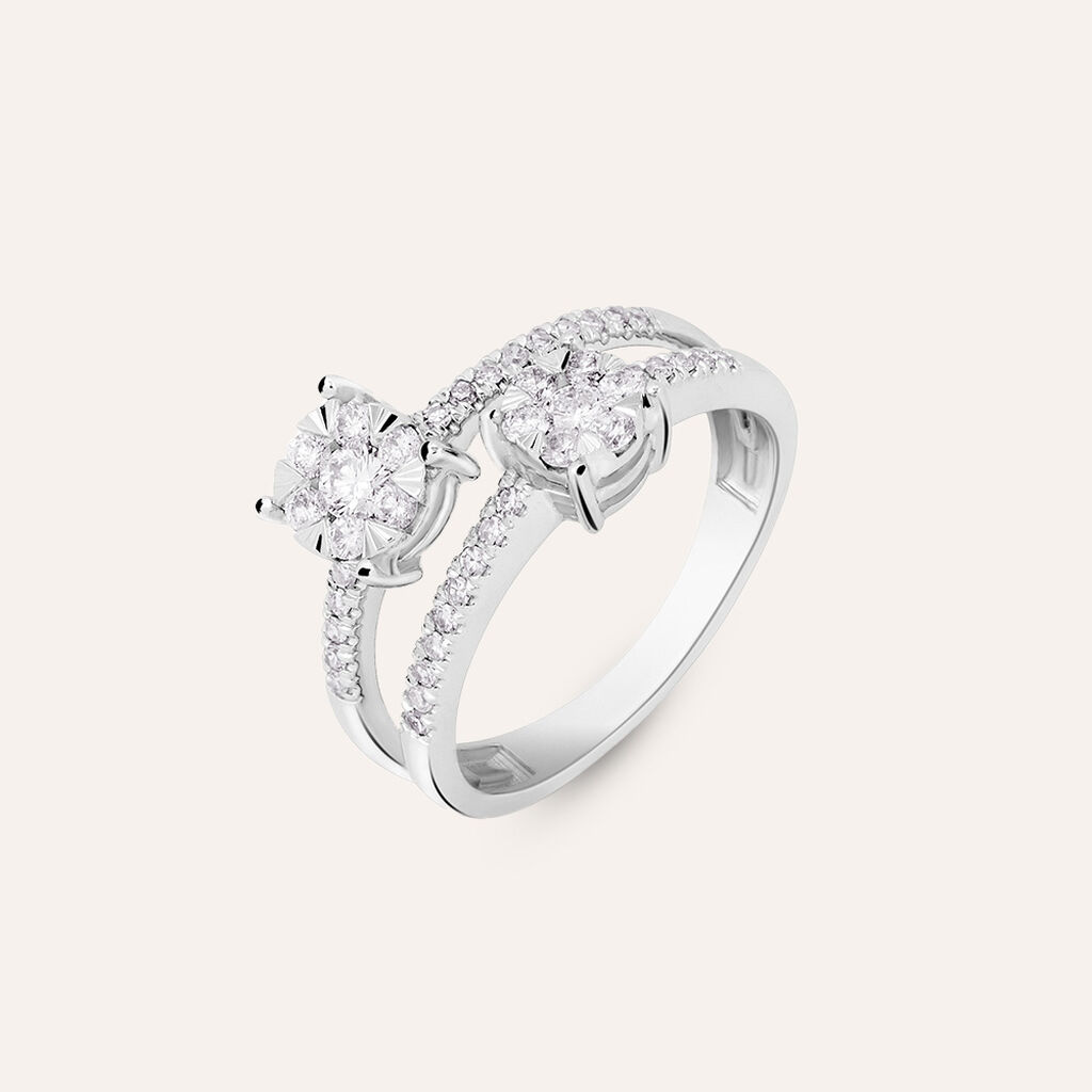 Anello Fascia Petali Oro Bianco Diamante
