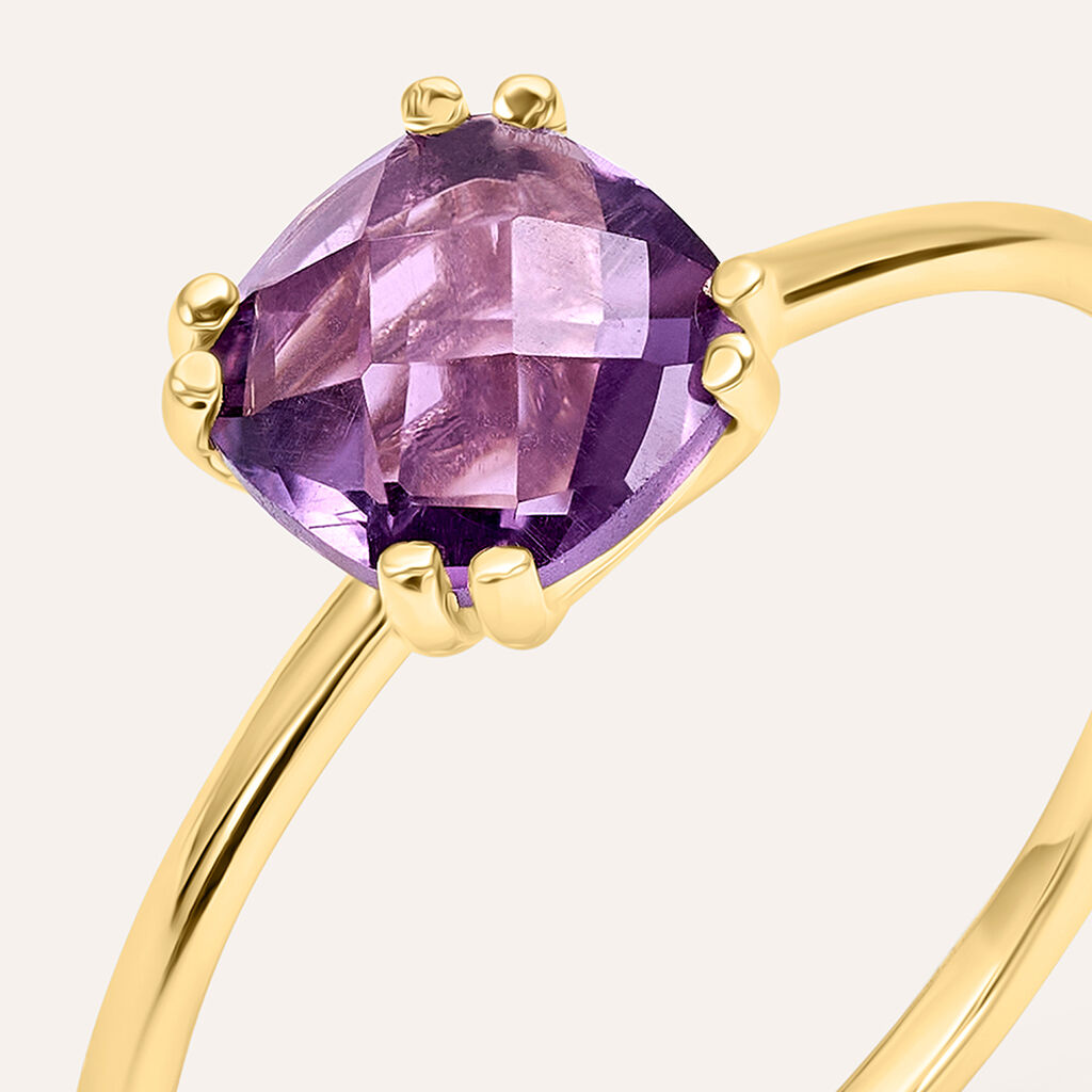 Anello Solitario Am&eacute;lie Oro Giallo Ametista