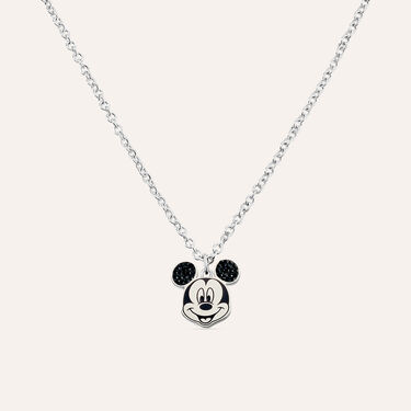 Collana in acciaio con viso di Topolino e strass neri
