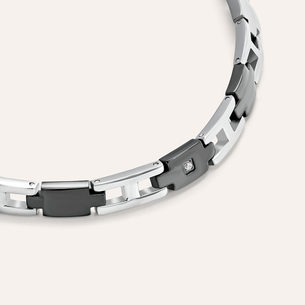 Bracciale Man Code Acciaio Bicolore Bianco / Nero Cubic Zirconia - Bracciali Uomo | Stroili