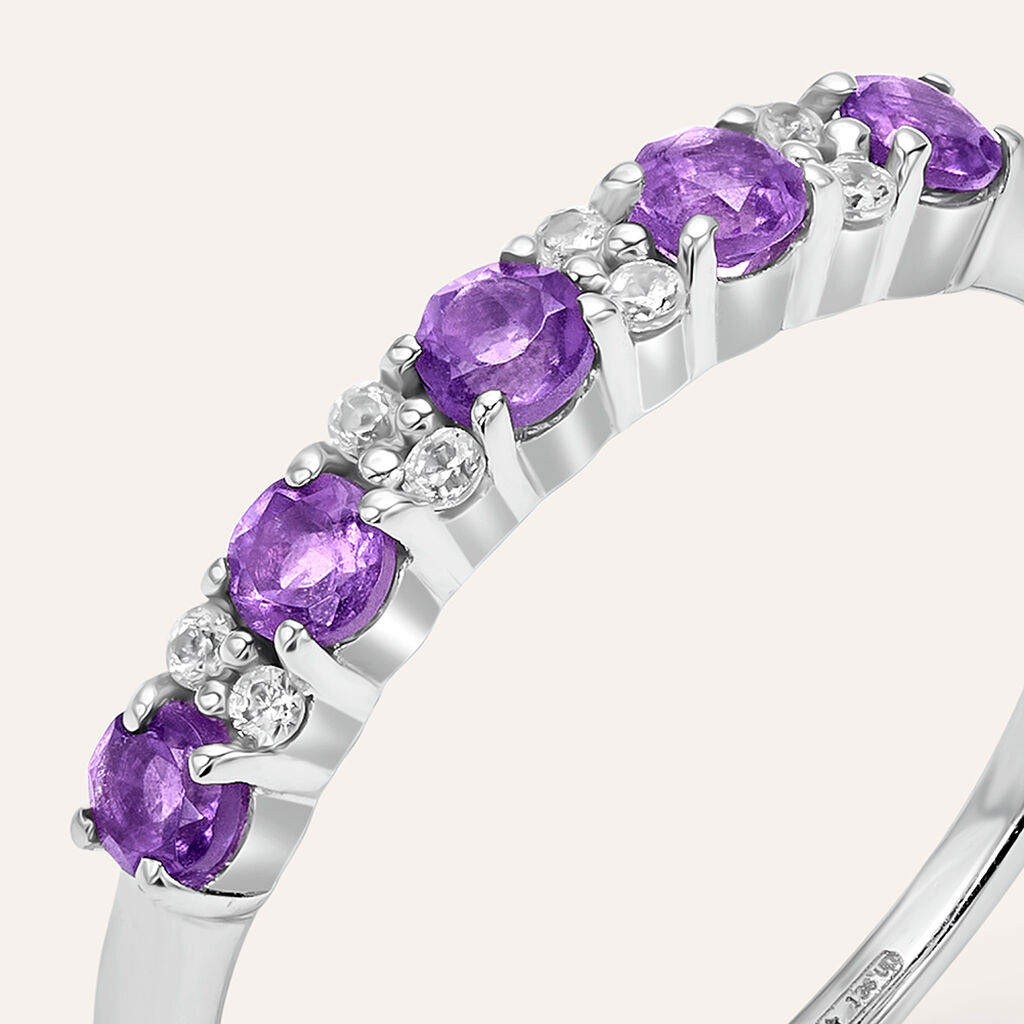 Anello Riviere Am&eacute;lie Oro Bianco Ametista Cubic Zirconia