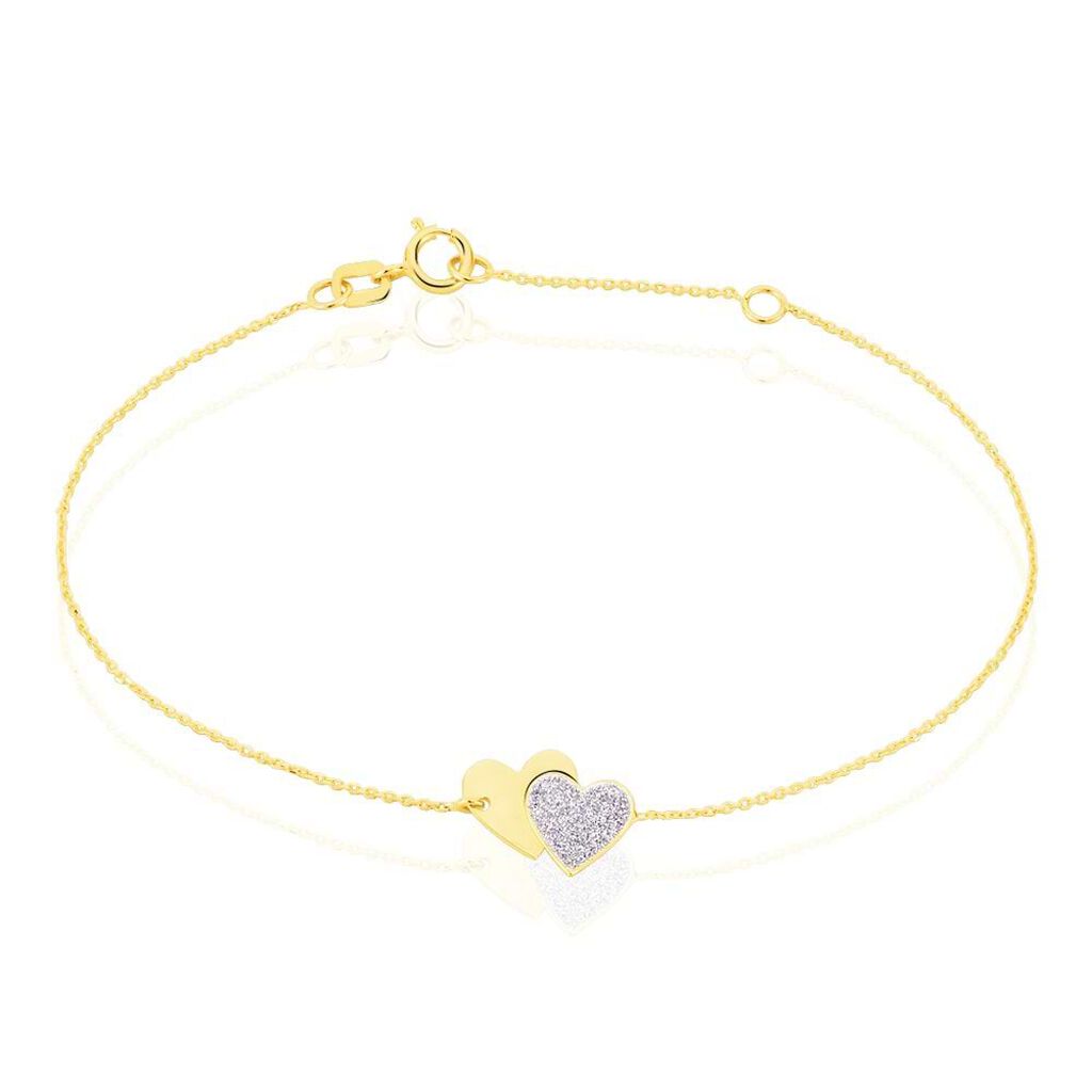 Bracciale in oro giallo e glitter Cuori