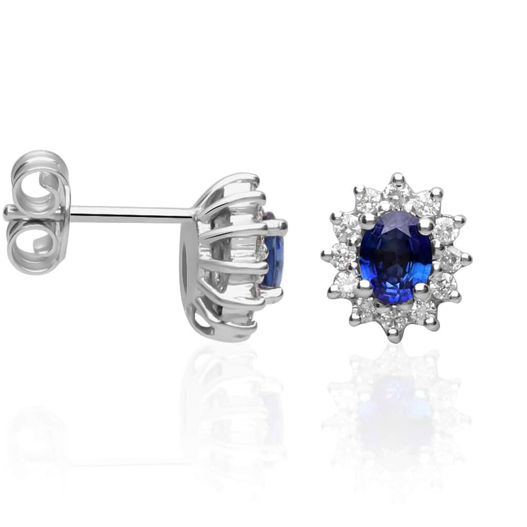 Orecchini Lobo Charlotte Oro Bianco Zaffiro Diamante - Orecchini a Lobo Donna | Stroili