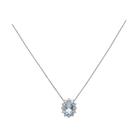 Collana in oro bianco con pietra acquamarina 0.40 ct e diamanti 0.14 ct - Collane Donna | Stroili