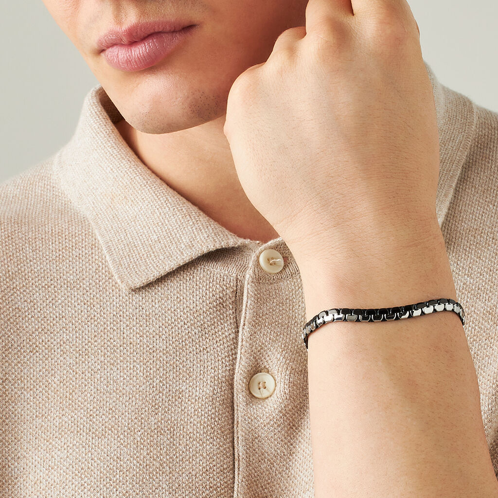Bracciale Catena Man Code Acciaio Bicolore Bianco / Nero - Bracciali Uomo | Stroili