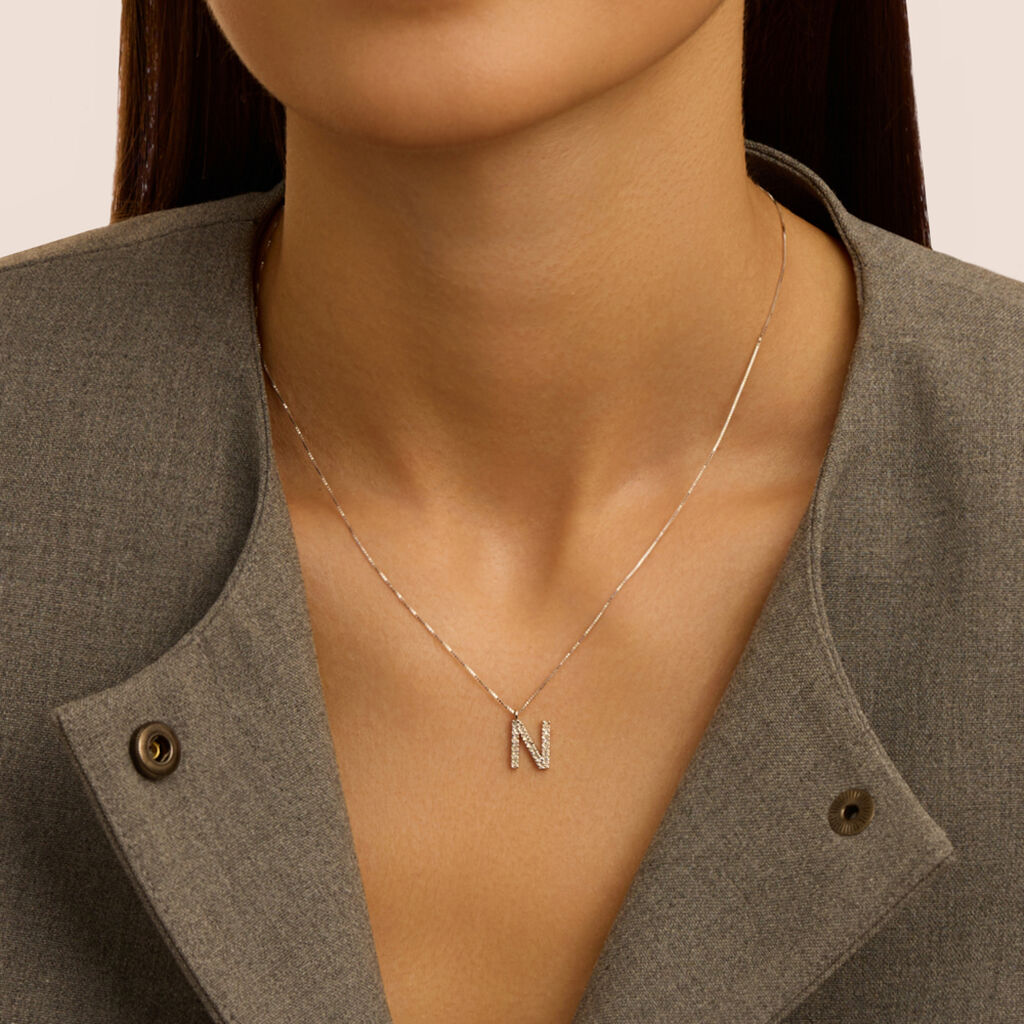 Collana Diamond Letters Oro Bianco Diamante