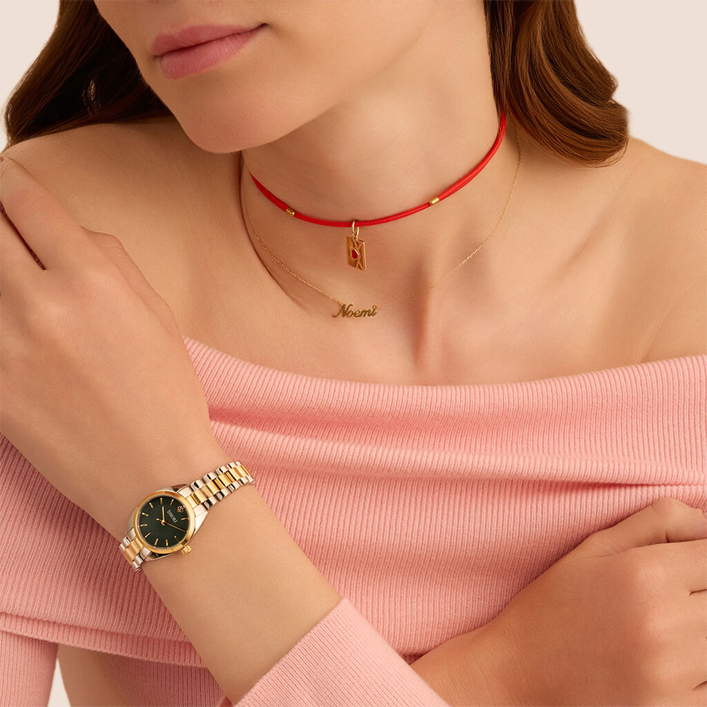 Choker Magnetico Cordino Rosso e Acciaio Dorato