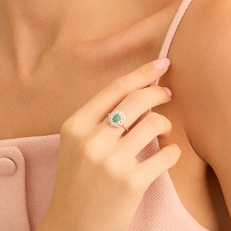 Anello Solitario Elizabeth Crown Oro Bianco Smeraldo Diamante - Anelli con Pietre Donna | Stroili