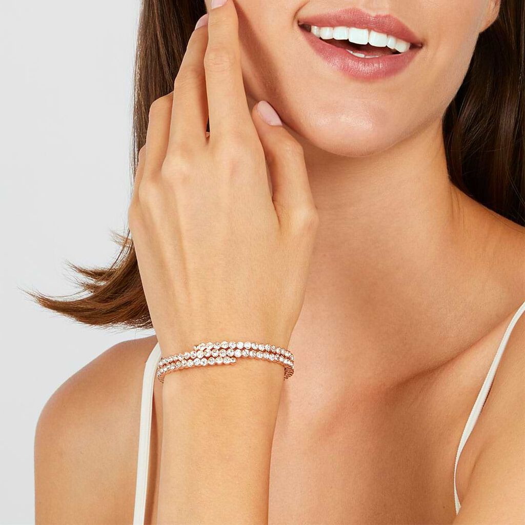 Bracciale bangle in metallo rosato e cristalli - Bracciali Donna | Stroili
