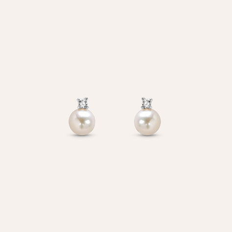Orecchini Lobo Gabrielle Oro Bianco Perla D'Acqua Dolce Cubic Zirconia - Orecchini a Lobo Donna | Stroili
