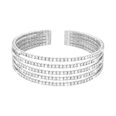 Bracciale rigido multifilo in metallo rodiato con strass