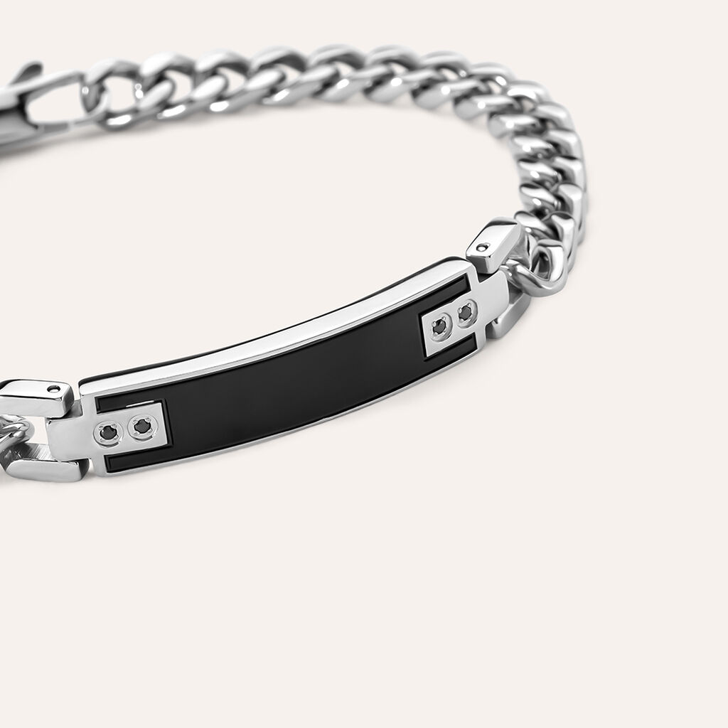 Bracciale Con Targhetta Man Code Acciaio Bicolore Bianco / Nero Cubic Zirconia