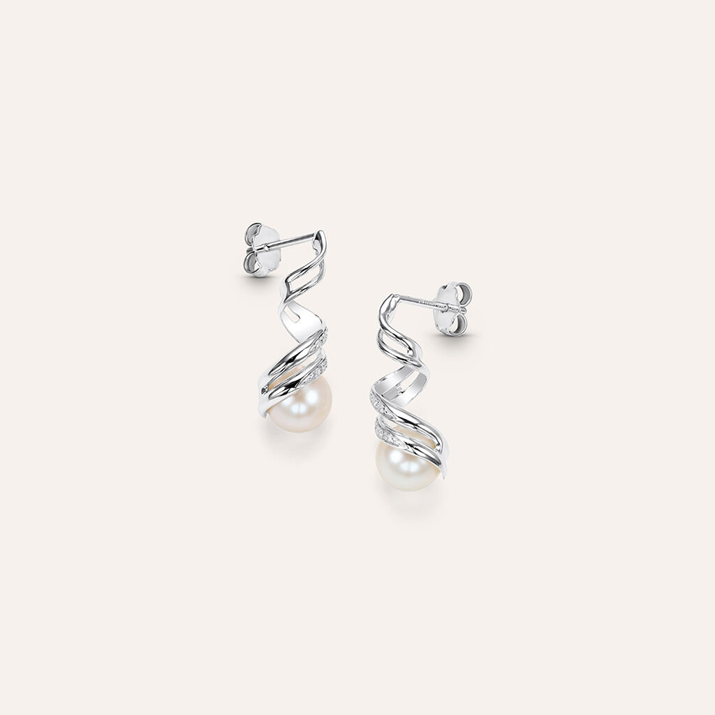 Orecchini Pendenti Gold Pearls Oro Bianco Perla D'Acqua Dolce Diamante - Orecchini Pendenti Donna | Stroili