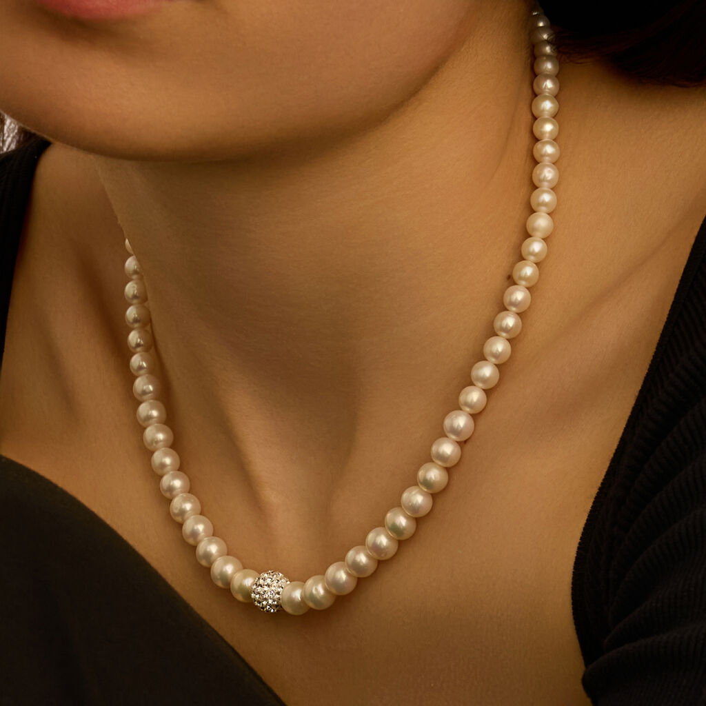 Collana Gabrielle Oro Bianco Perla D'Acqua Dolce Cristallo - Collane Donna | Stroili
