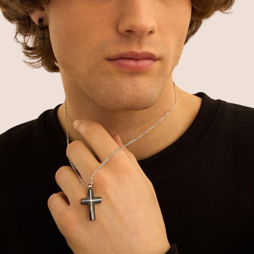 Collana Man Code Acciaio Bicolore Bianco / Nero
