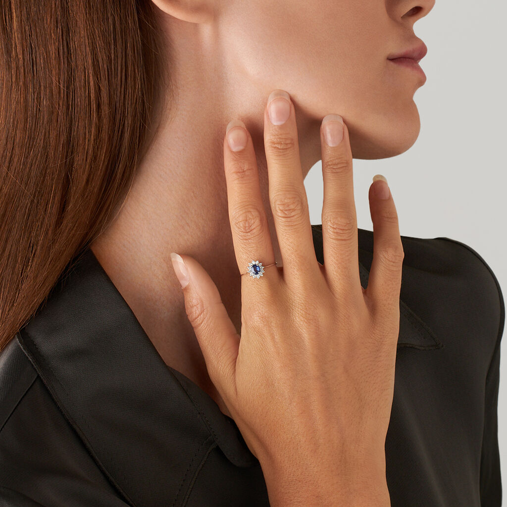 Anello Solitario Elizabeth Crown Oro Bianco Zaffiro Diamante - Anelli con Pietre Donna | Stroili