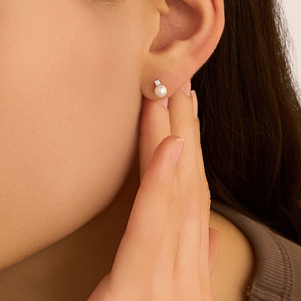 Orecchini Lobo Gabrielle Oro Bianco Perla D'Acqua Dolce Cubic Zirconia