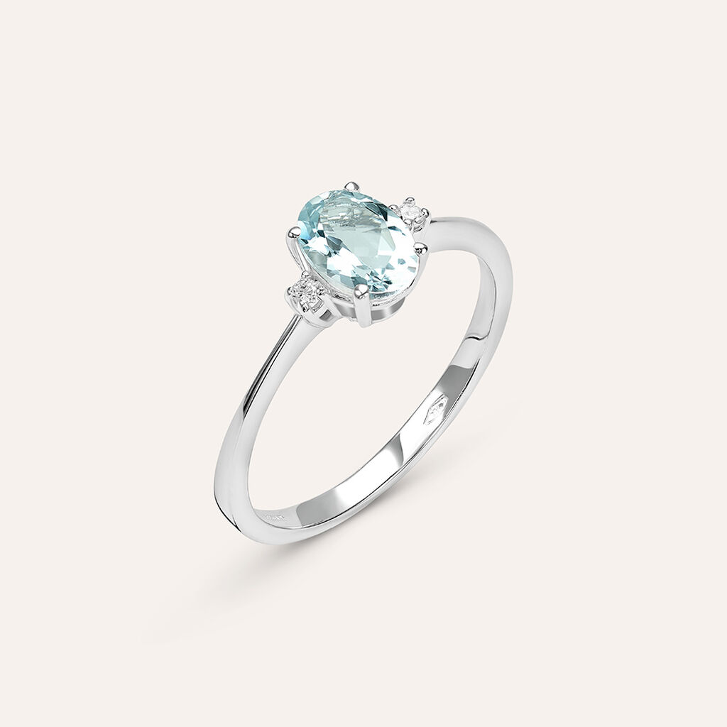 Anello Solitario Acquamarina Oro Bianco Acquamarina Diamante - Anelli con Pietre Donna | Stroili