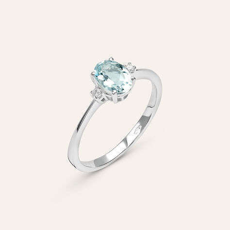 Anello Solitario Acquamarina Oro Bianco Acquamarina Diamante - Anelli con Pietre Donna | Stroili