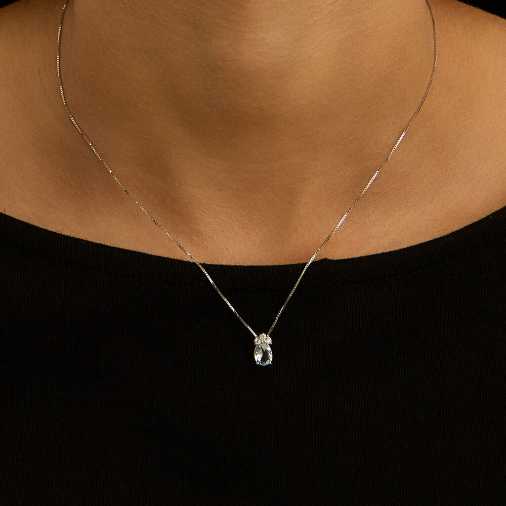 Collana Acquamarina Oro Bianco Acquamarina Diamante