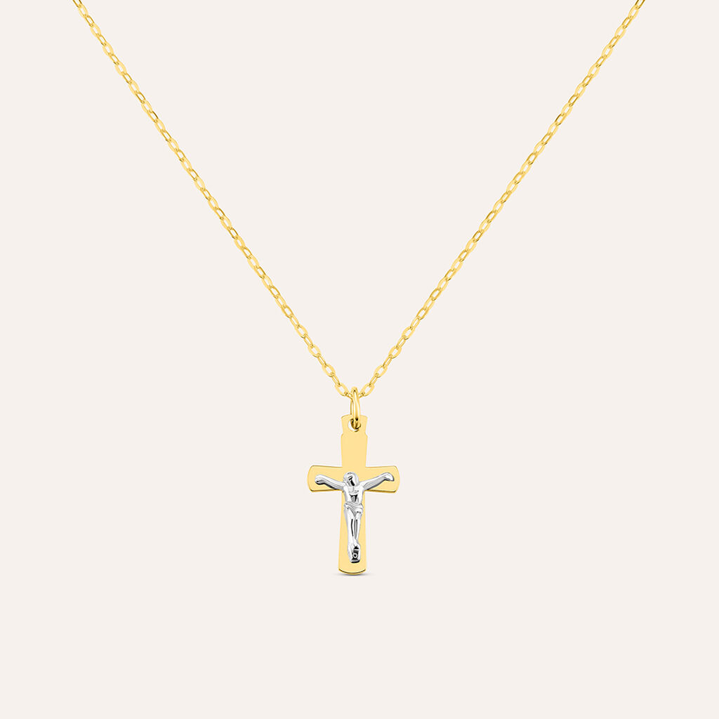 Collana Cristo Holy Oro Bicolore Giallo / Bianco