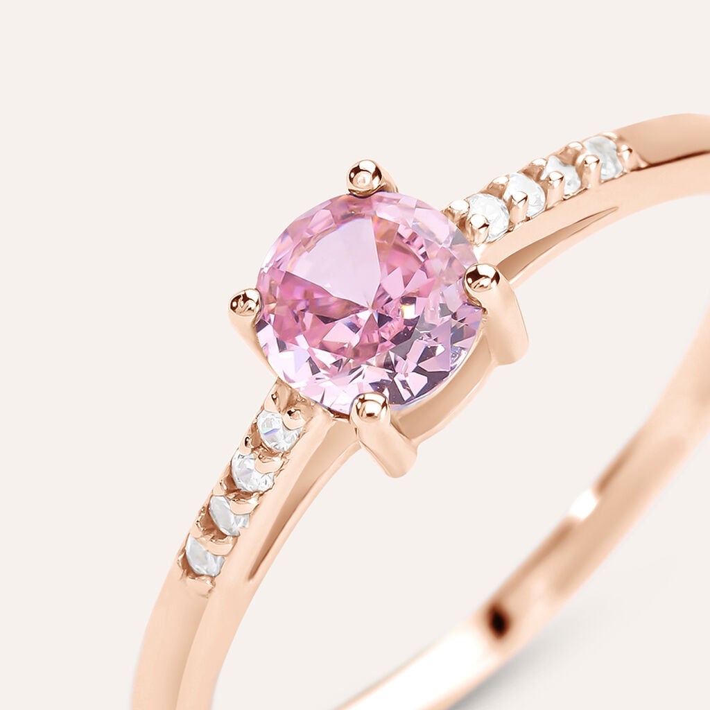 Anello Solitario Silver Rainbow Argento Rosa Cubic Zirconia
