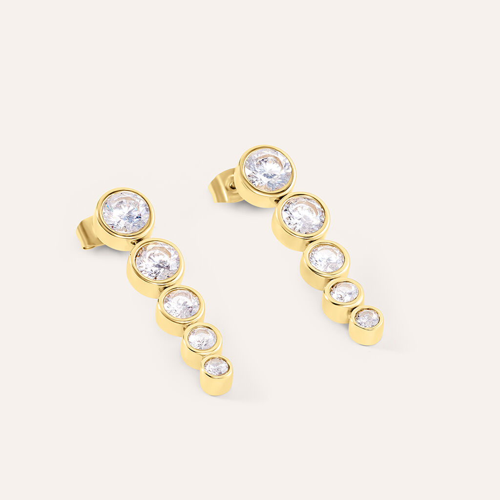 Orecchini Pendenti Aura Acciaio Dorato Cubic Zirconia