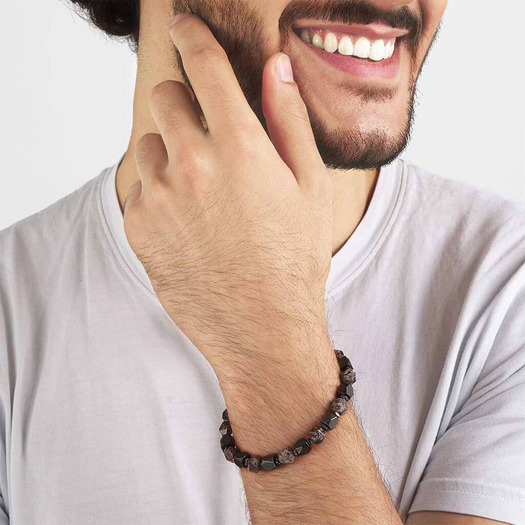 Bracciale in corda pietre e acciaio multicolore - Bracciali Uomo | Stroili